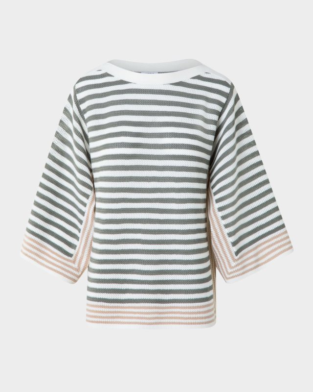 Striped Knit Bracelet-Sleeve Sweater